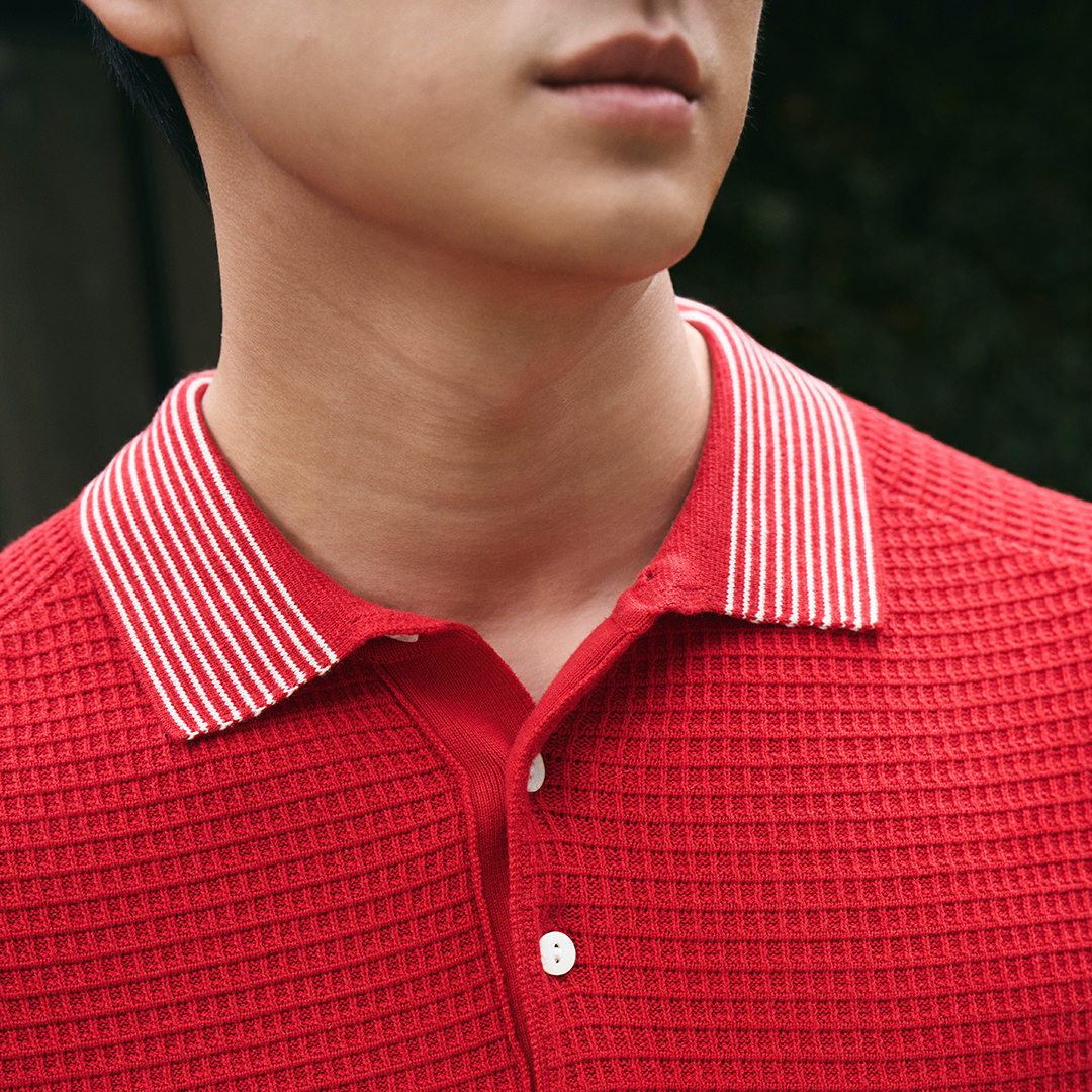 Áo Polo Dệt Kim Honeycomb Phối Sọc Cổ_thumbnail_3