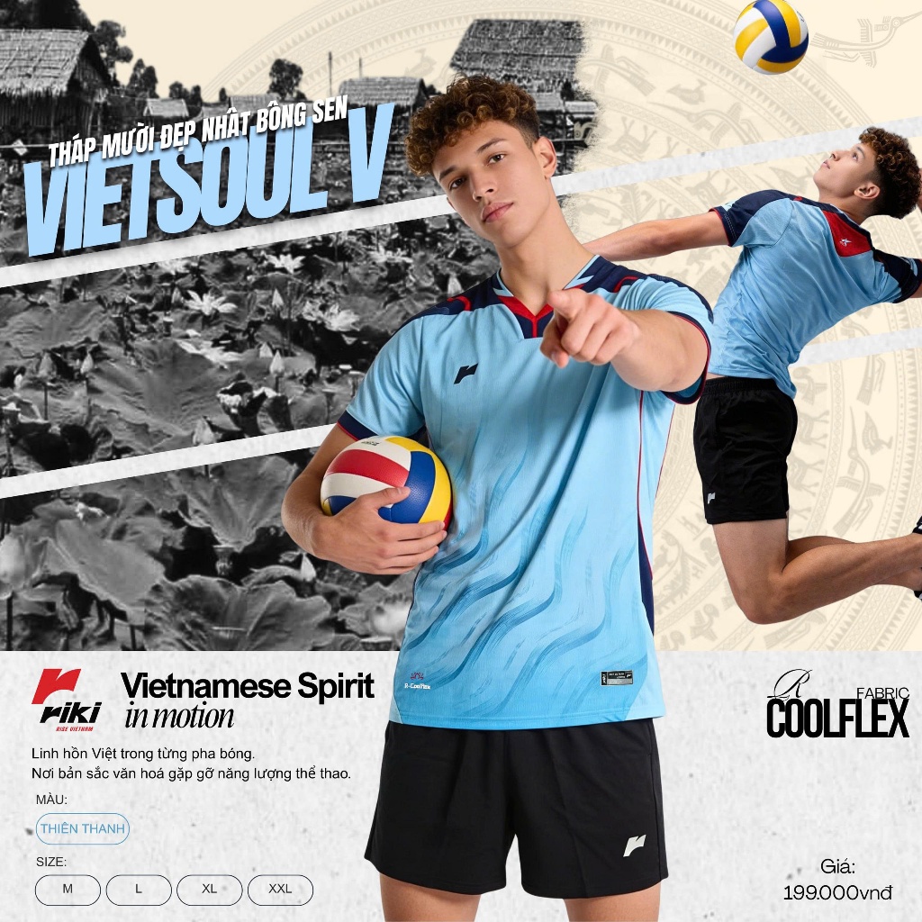BST Quần Áo Bóng Chuyền Có Túi Riki Vietsoul V Thun Mè R-Coolflex Thể Thao Đương Đại_thumbnail_3
