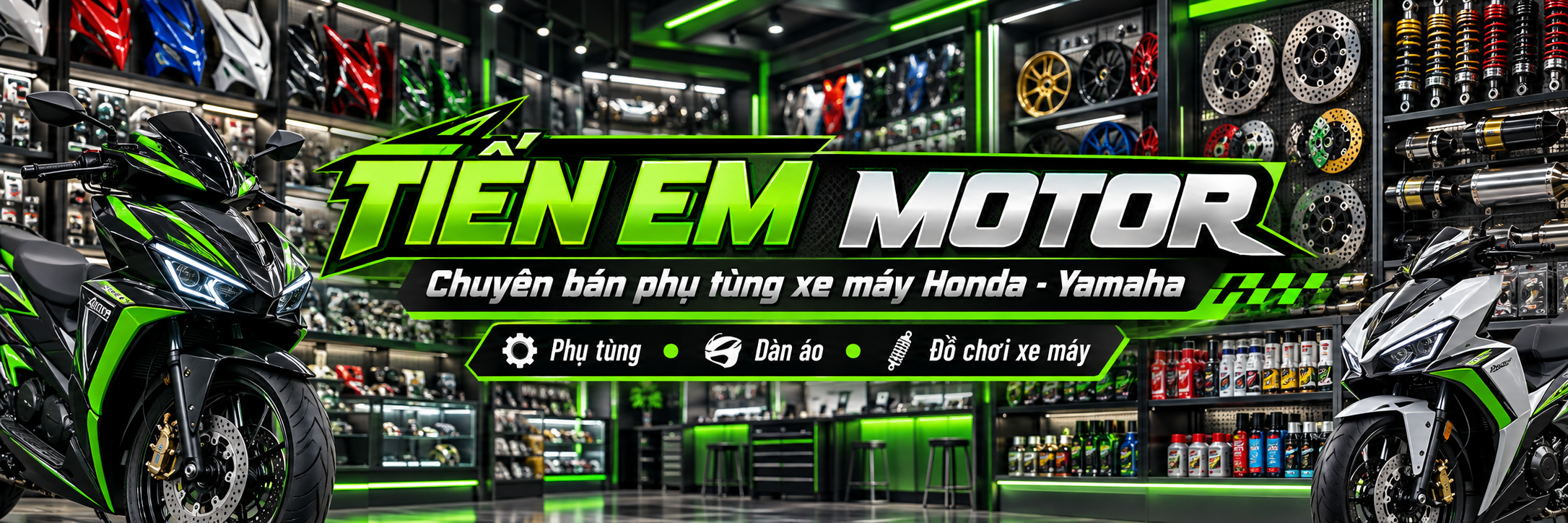 Neon Green Motorcycle Parts Showroom