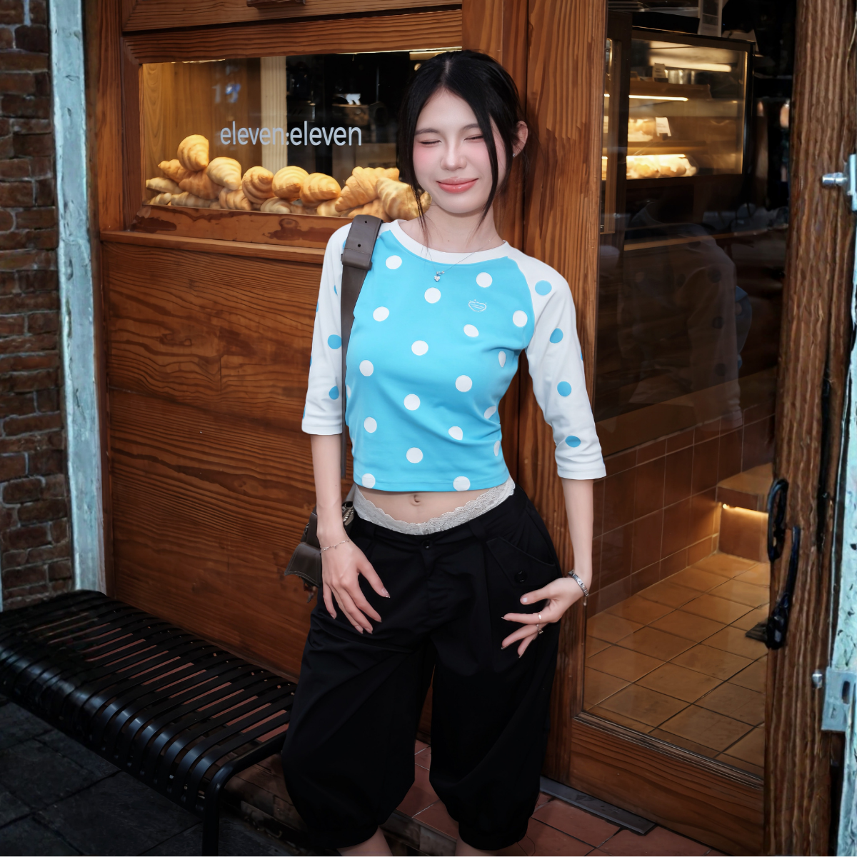 Áo Raglan Tay Lửng GUPO Milky Dot Form Ôm Vừa Thun Cotton Borip Co Giãn Chấm Bi Phối Màu - ATL01_thumbnail_4