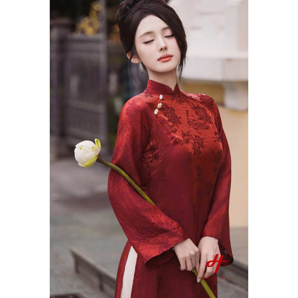 Áo dài cách tân Đan Mộc Hoa Sang trọng, phom dáng vừa vặn, tôn dáng phái đẹp | Hoài Thị - BST Sắc_thumbnail_6
