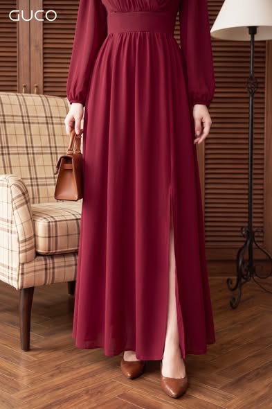 Đầm Maxi Đỏ Ruby Cổ V Chéo Tay Dài - 5194_thumbnail_2