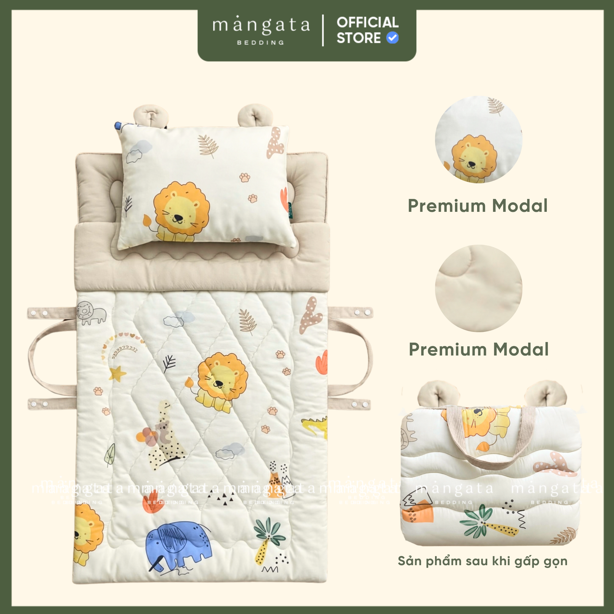 Mẫu Vườn thú - Bộ chăn gối gấp gọn đi học 