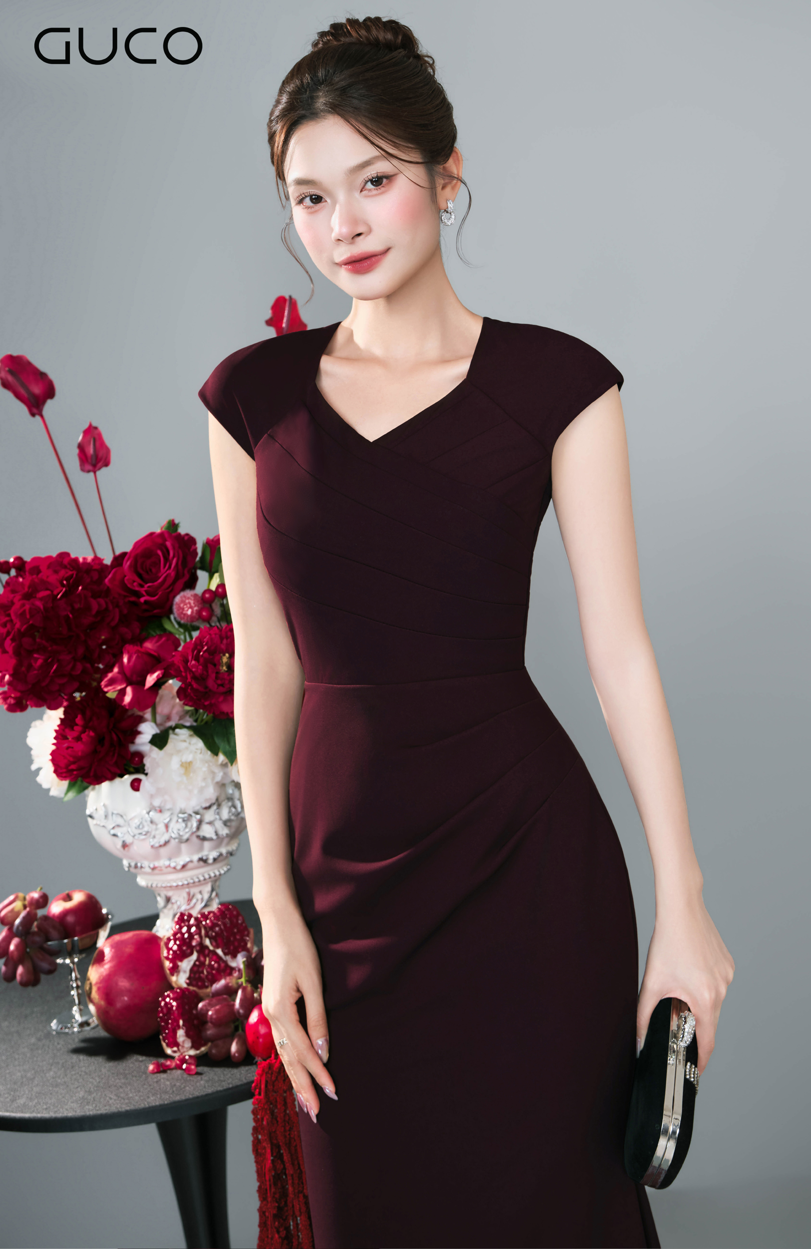 Đầm Dạ Hội Đỏ Cổ Vuông Cách Điệu Xếp Ly Ngực - 5255_thumbnail_2