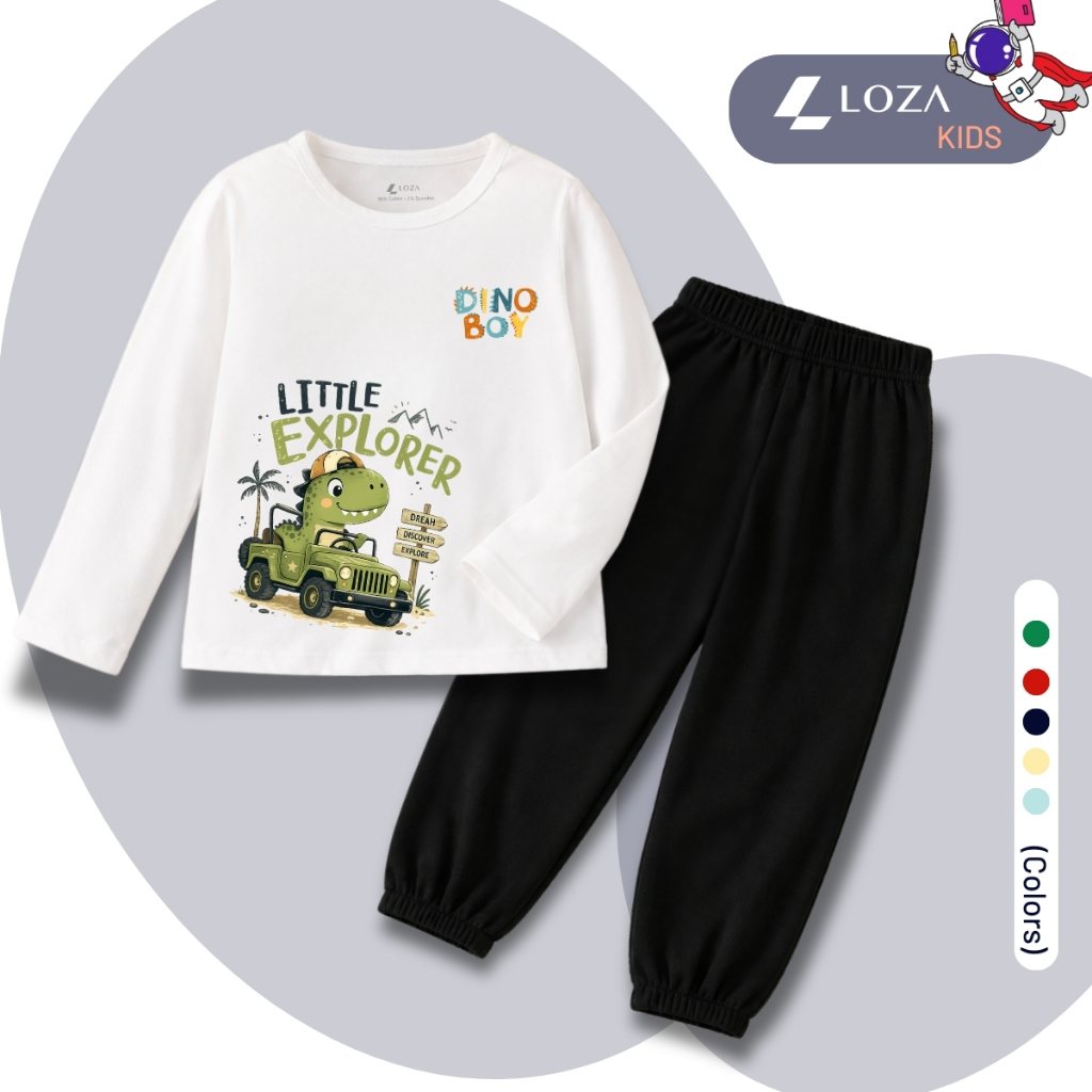 Set bộ Thu - Đông chất liệu cotton bé trai hình Khủng long lái xe - Loza Kids BW743_thumbnail_0