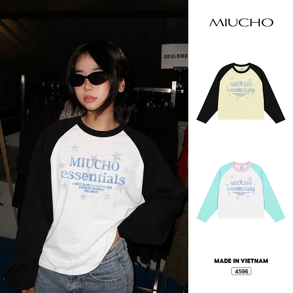 Áo thun dài tay phối màu Miucho hình ngôi sao phong cách Hàn Quốc 4596