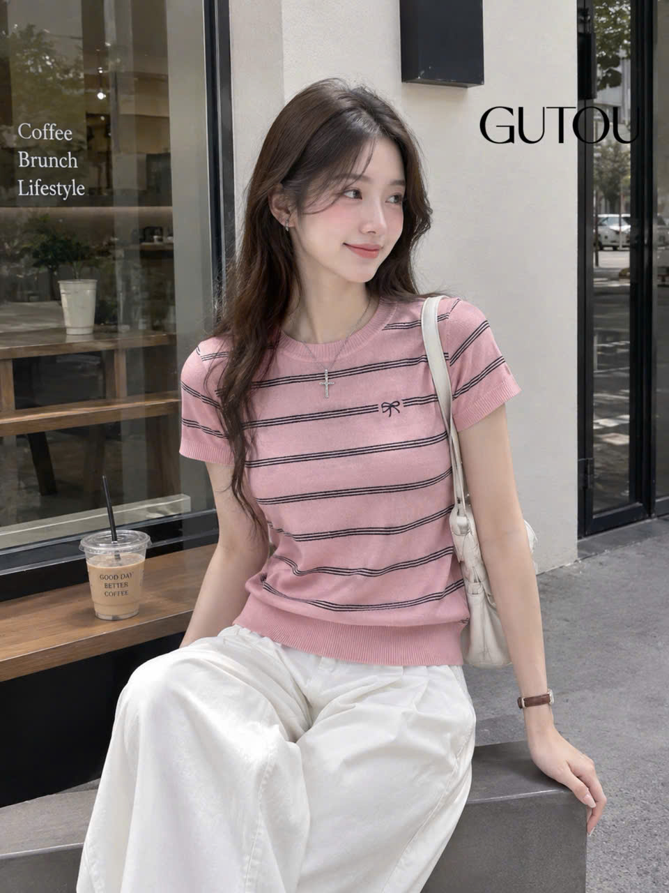 [ GUTOU ] Áo Len Mongtogi Tay Ngắn Sọc Ngang Họa Tiết Nơ Nhỏ_thumbnail_10