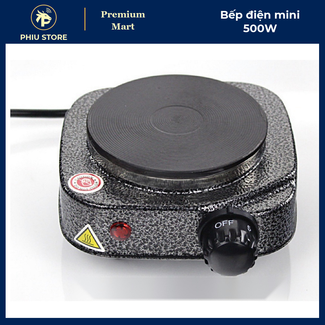 Bếp Điện Mini 500W Đun Nước Pha Trà, Cà Phê, Bình Moka, Nồi Nhỏ Dưới 10 Cm, Núm Xoay Chỉnh Nhiệt - PHIU STORE