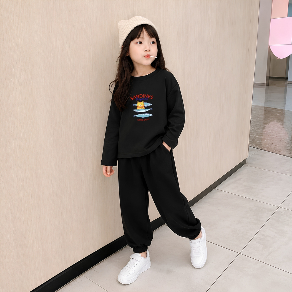 Set bộ Thu - Đông chất liệu cotton bé gái hình Mèo và 3 con cá - Loza BW725_thumbnail_4