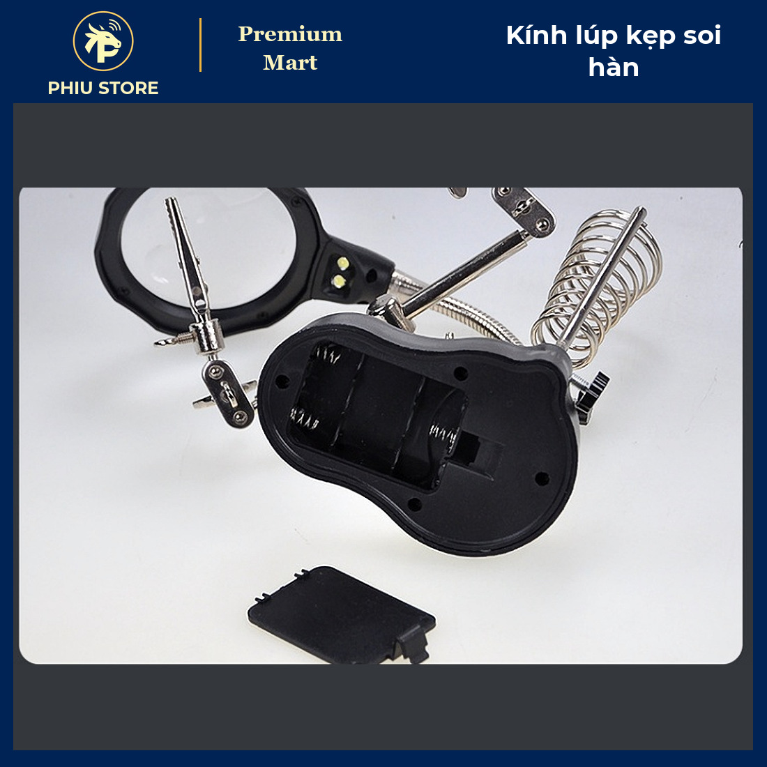 Kính Lúp Để Bàn Có 2 Đèn LED, 2 Kẹp Phụ Trợ Và Giá Gác Mỏ Hàn - Soi Mạch Điện Tử, Kẹp Board Hàn Linh Kiện - PHIU STORE_thumbnail_5