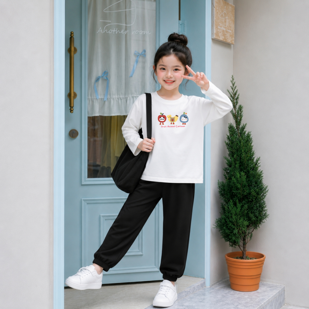 Set bộ Thu - Đông chất liệu cotton bé gái hình 3 loại quả Fruit Animal Cartoon  - Loza Kids BW001_thumbnail_0