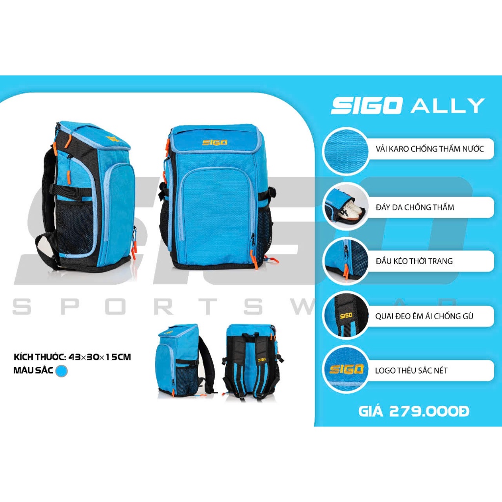 Balo Thể Thao Sigo Ally Có Ngăn Đựng Giày Riêng Kiểu Dáng Năng Động Chống Nước Thể Thao Đương Đại_thumbnail_0