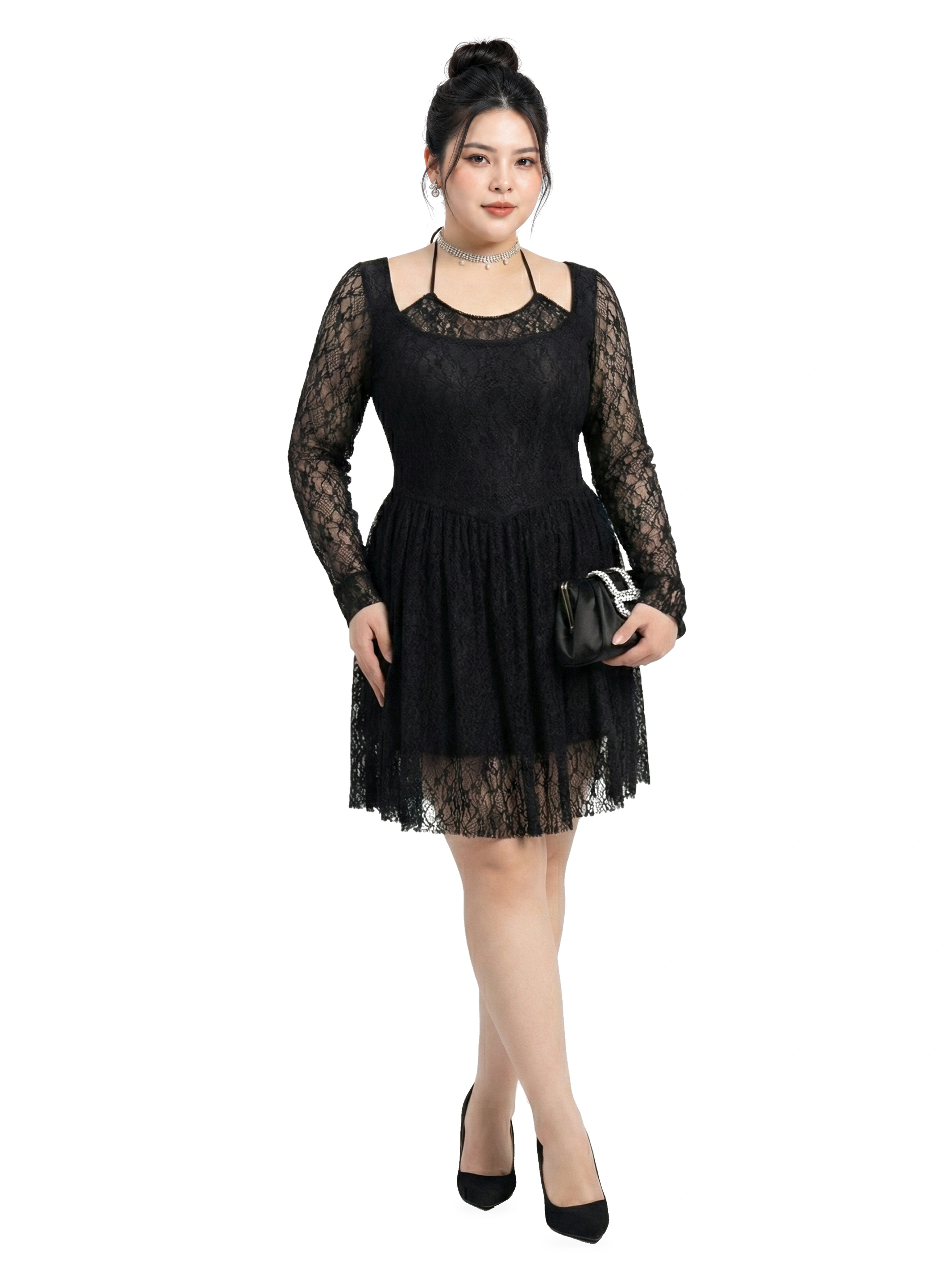 BIGSIZE NỮ -Đầm thun kiểu cổ yếm V-DA200