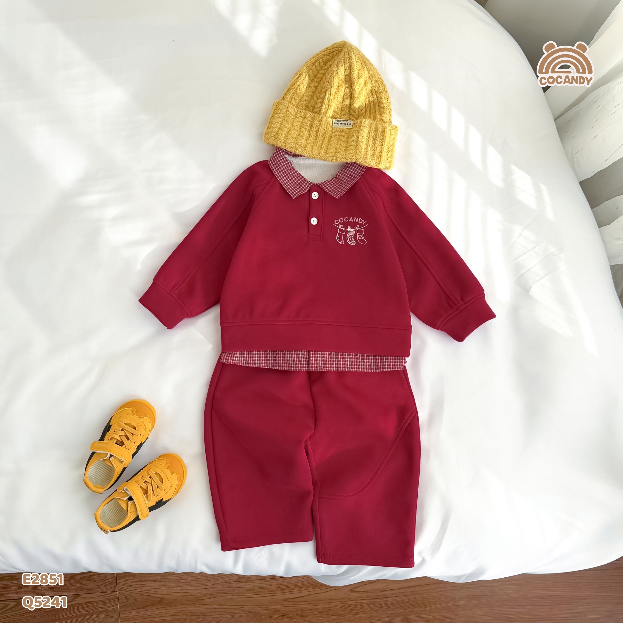 Áo dài nỉ ĐỎ phối caro họa tiết
