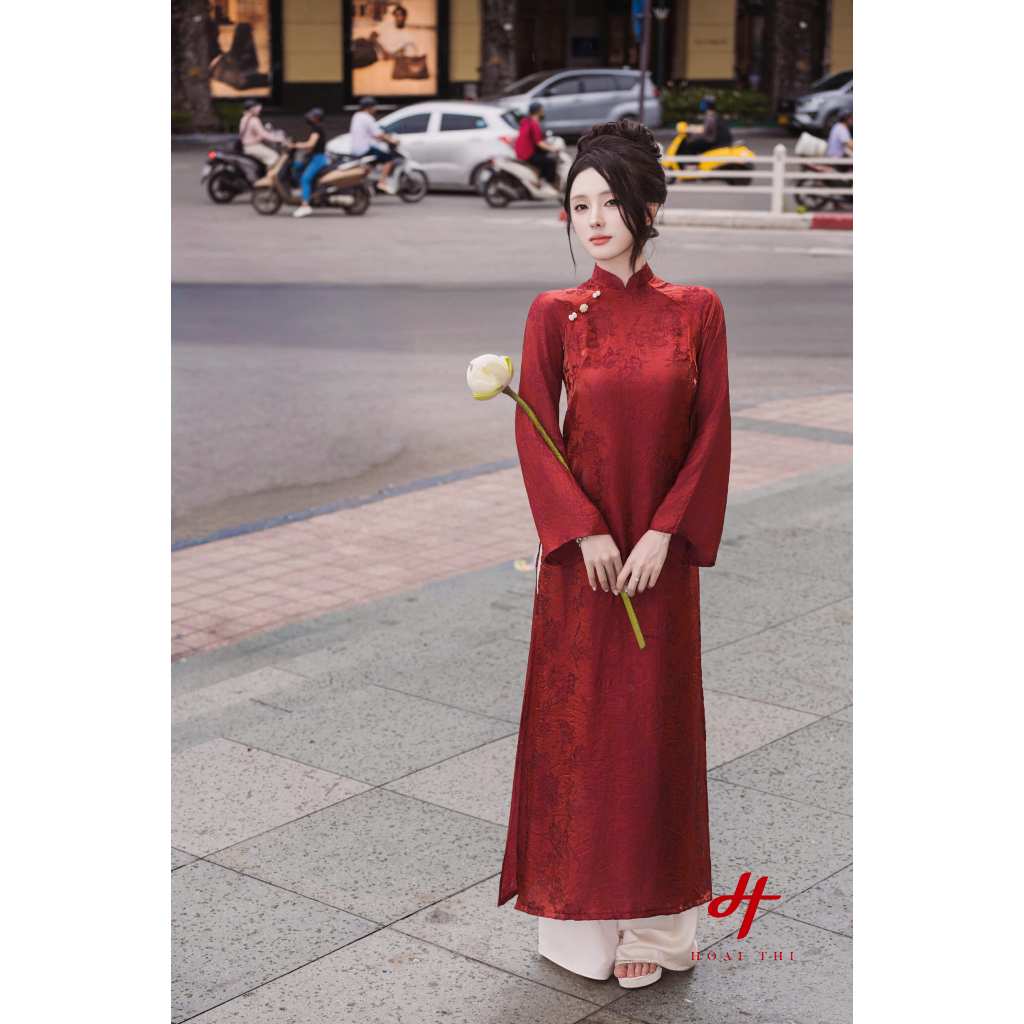 Áo dài cách tân Đan Mộc Hoa Sang trọng, phom dáng vừa vặn, tôn dáng phái đẹp | Hoài Thị - BST Sắc_thumbnail_4