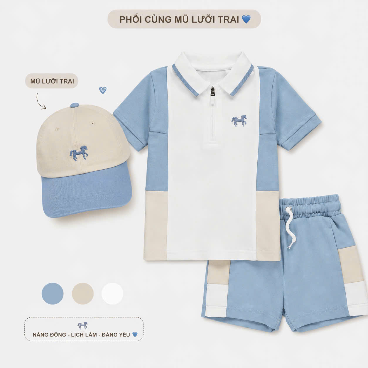 M34 BỘ POLO 2 MÀU NGỰA XANH KÈM MŨ- A117.1851