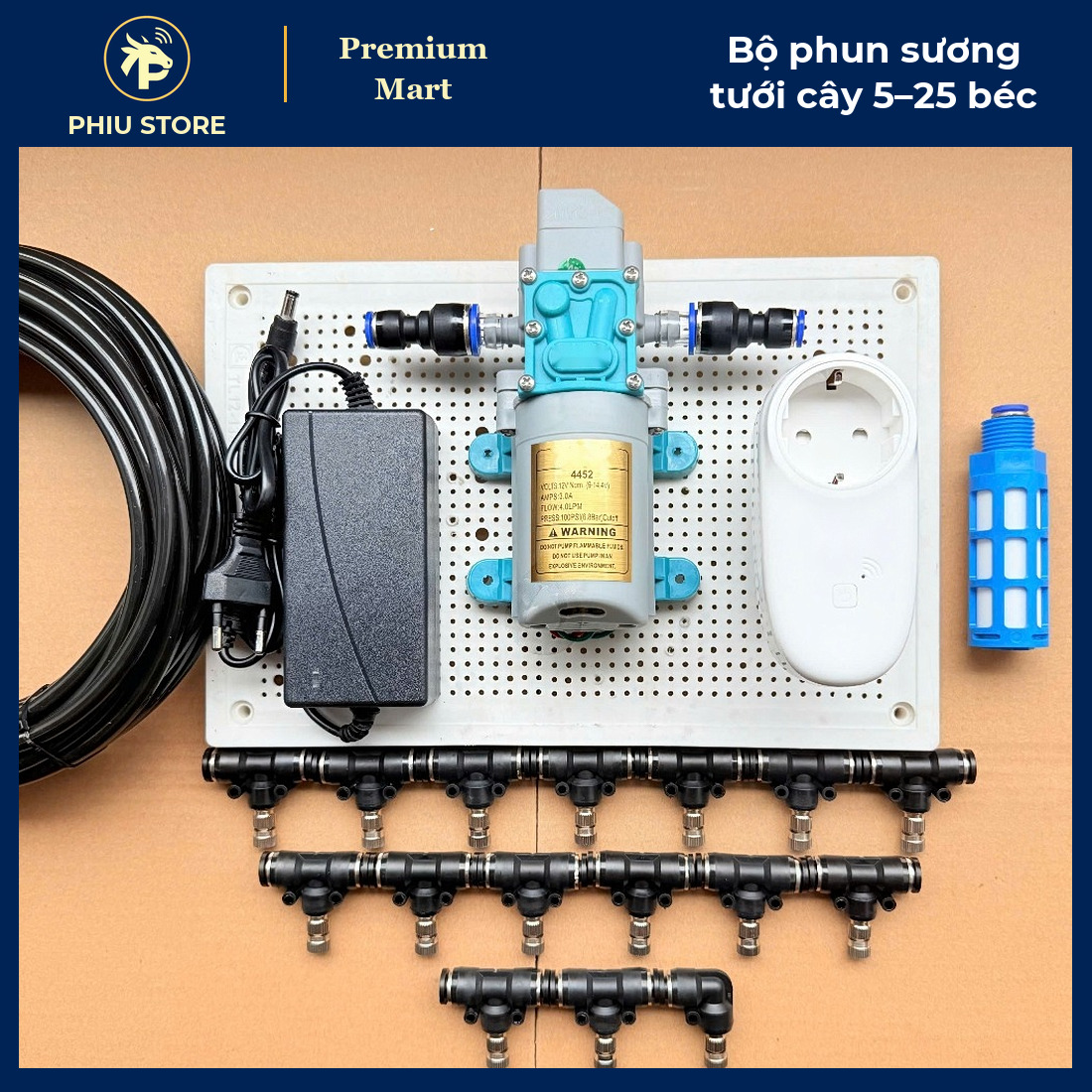Bộ Phun Sương Làm Mát Tưới Cây Bơm 12V 5–25 Béc Inox, Có Bản Ổ Cắm Wifi Điều Khiển Từ Xa Hẹn Giờ - PHIU STORE_thumbnail_1
