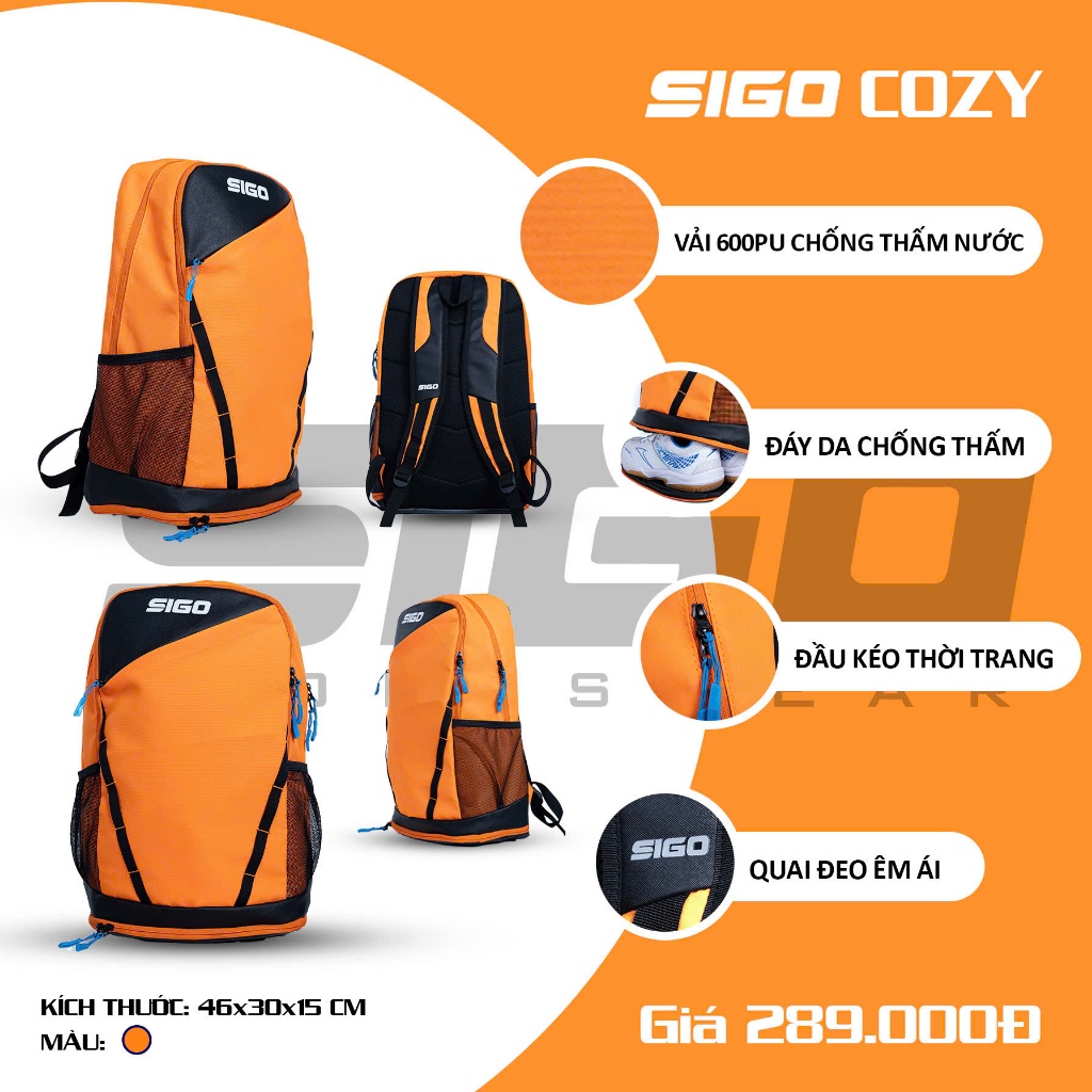 Balo Thể Thao Sigo Cozy Có Ngăn Đựng Giày Chống Thấm Nước Nhẹ Thể Thao Đương Đại_thumbnail_3