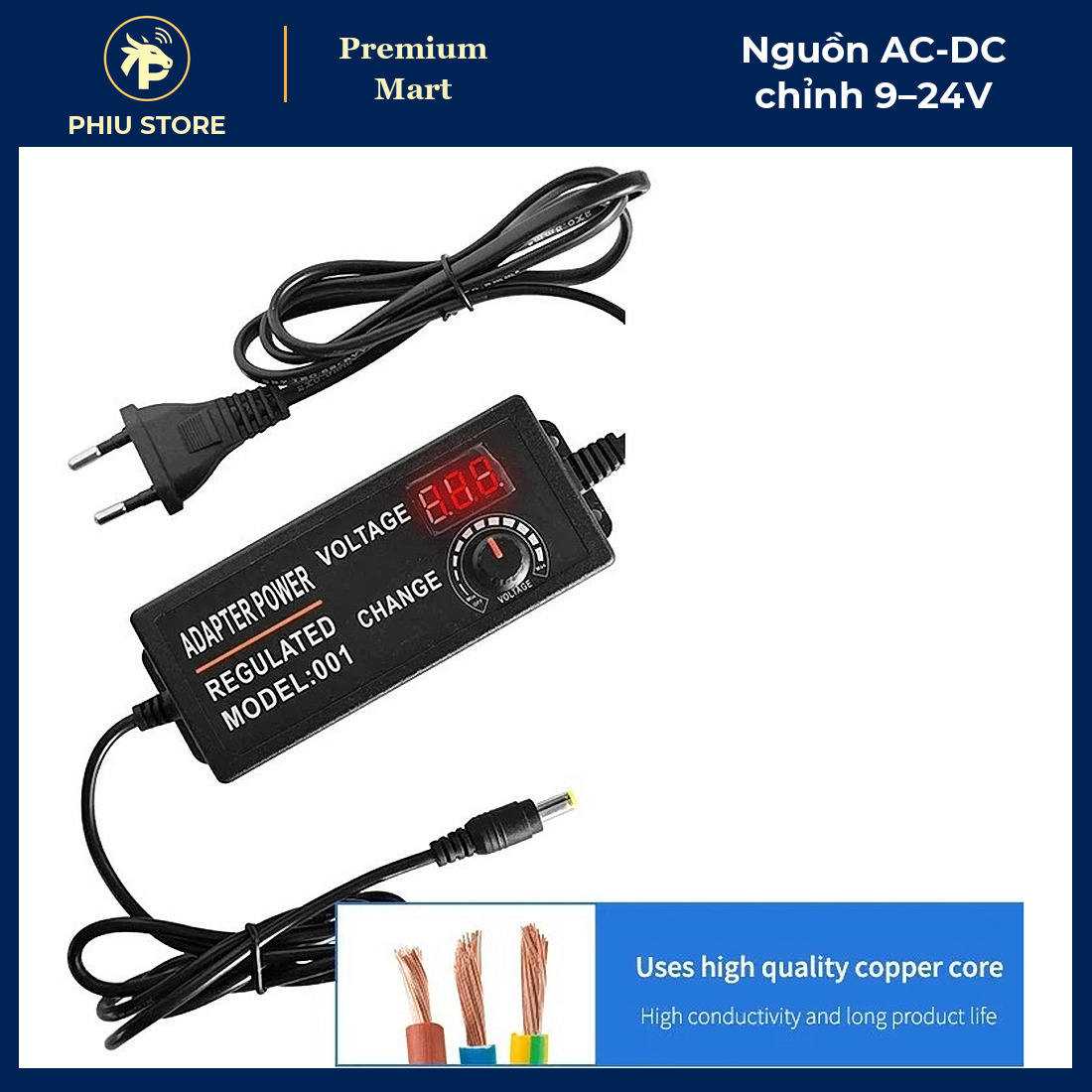 Bộ Nguồn Chuyển Đổi AC Sang DC Chỉnh Điện Áp 9–24V 3A 72W Có Màn Hình LED - Cấp Điện Cho Động Cơ, Đèn - PHIU STORE_thumbnail_4