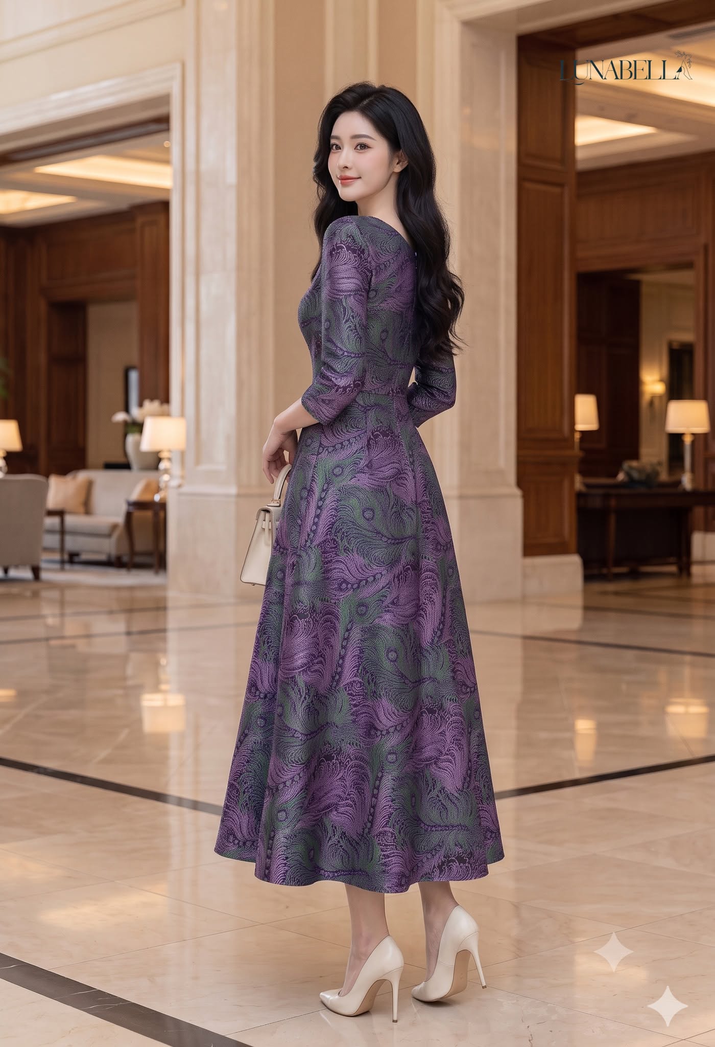 Váy dài xoè tay lỡ in hoa tiết VIOLETTA màu TÍM_thumbnail_2