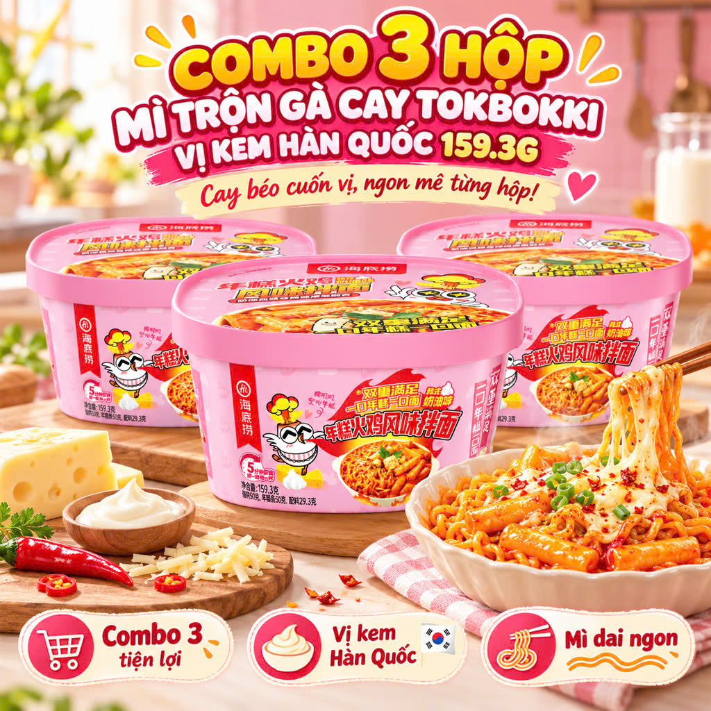 COMBO 3 HỘP MÌ TRỘN GÀ CAY TOKBOKKI