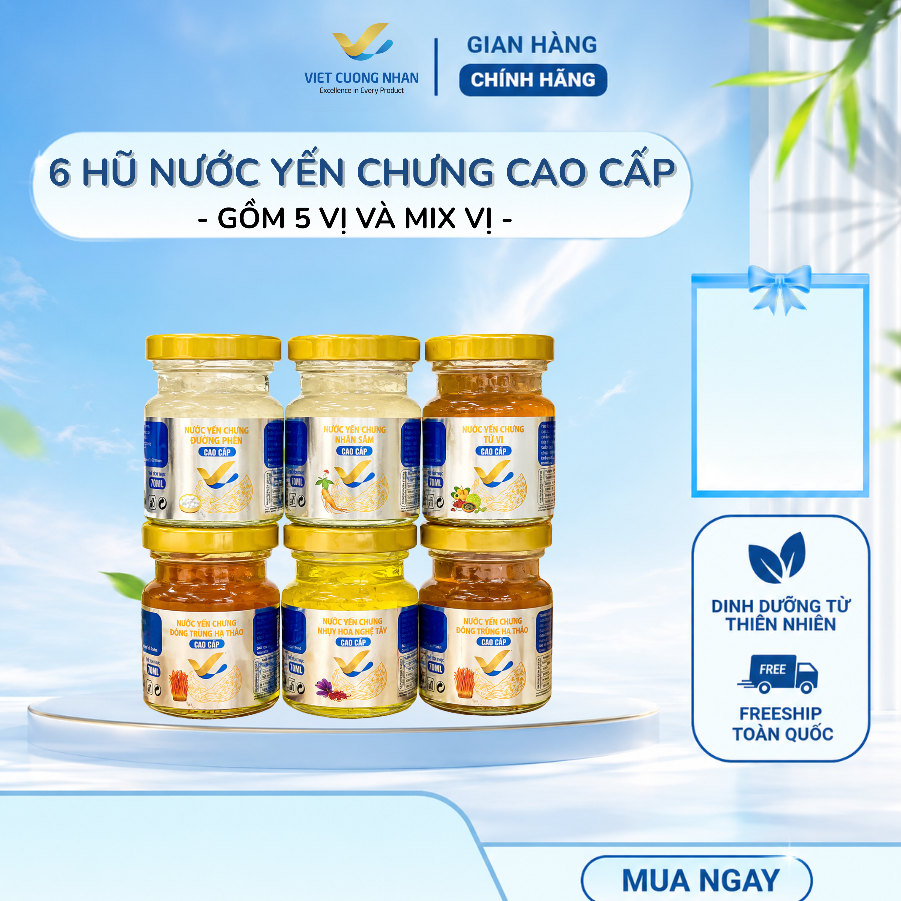 [A9] 6 HŨ 70ML -NƯỚC YẾN CHƯNG 0.8g tổ yến khô-MIX VỊ