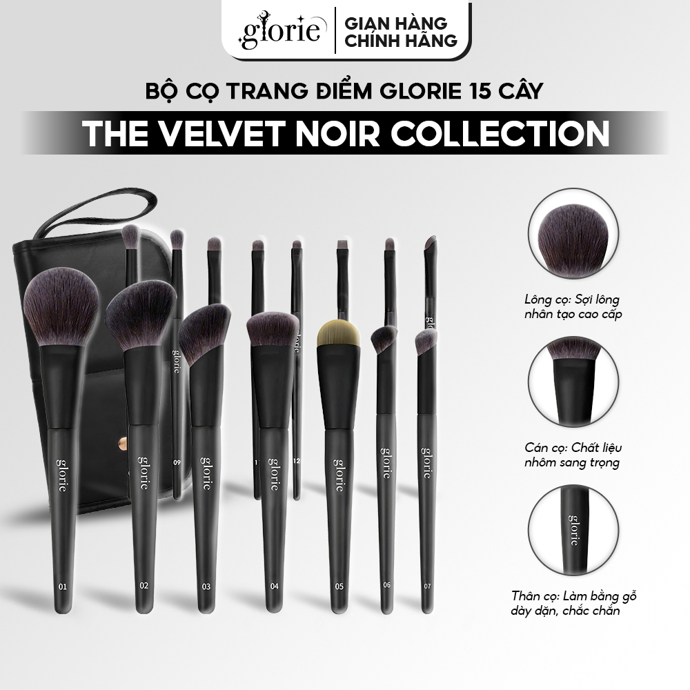 [GLORIE] Bộ cọ trang điểm 15 cây Glorie The Velvet Noir Collection