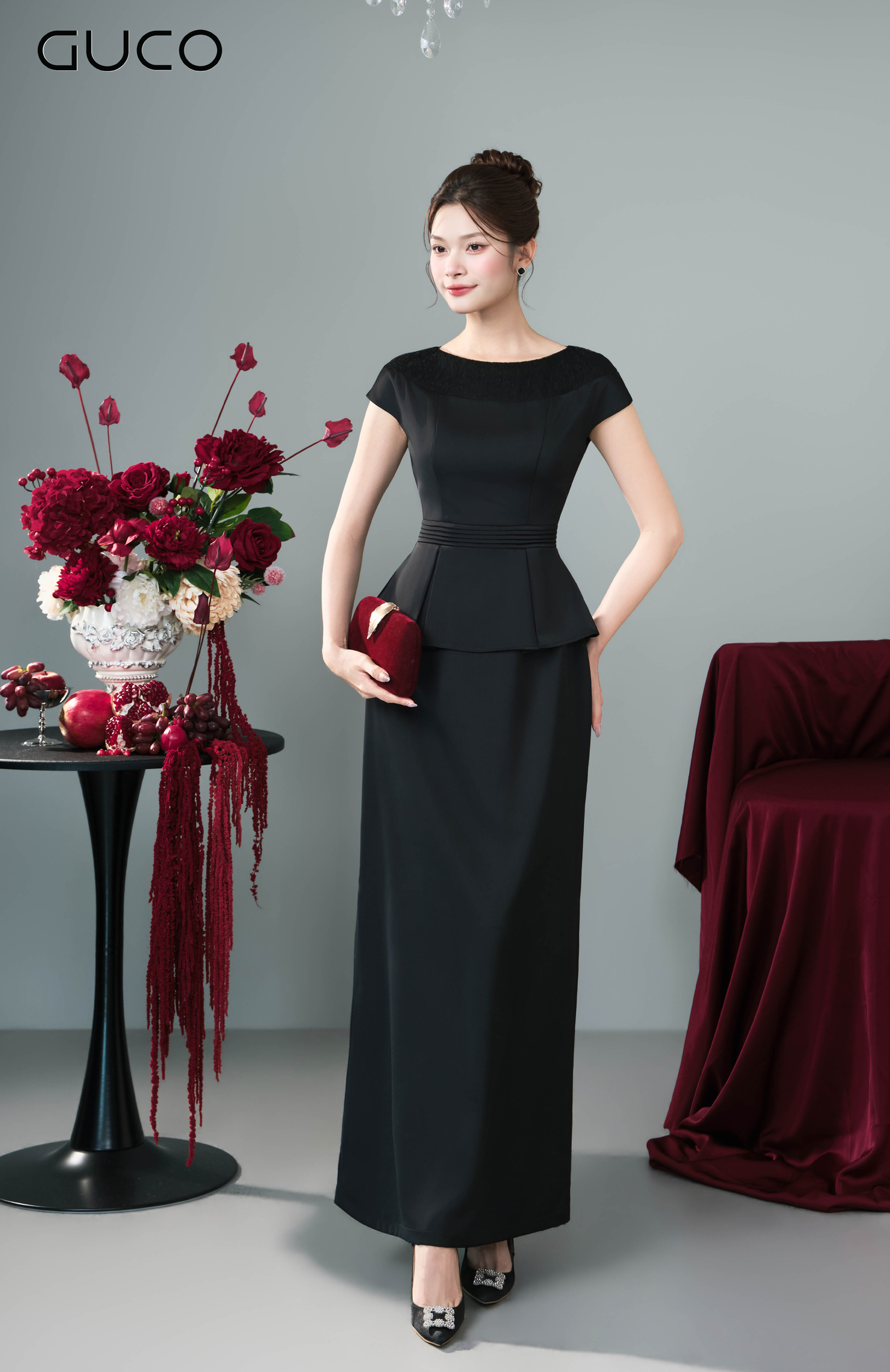 Đầm Dạ Hội Đen Peplum Cổ Phối Xếp Ly - 5297_thumbnail_1