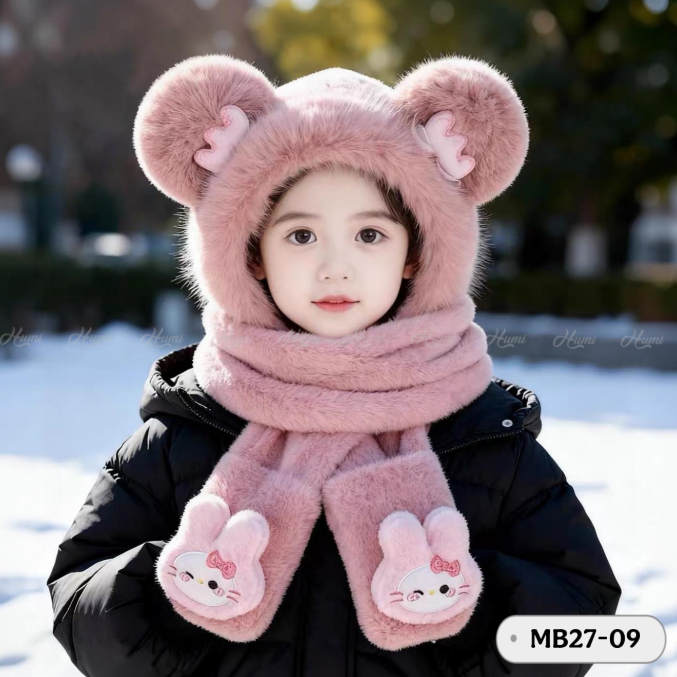 MŨ LÔNG LIỀN KHĂN TRẺ EM (MB27-09 HỒNG)