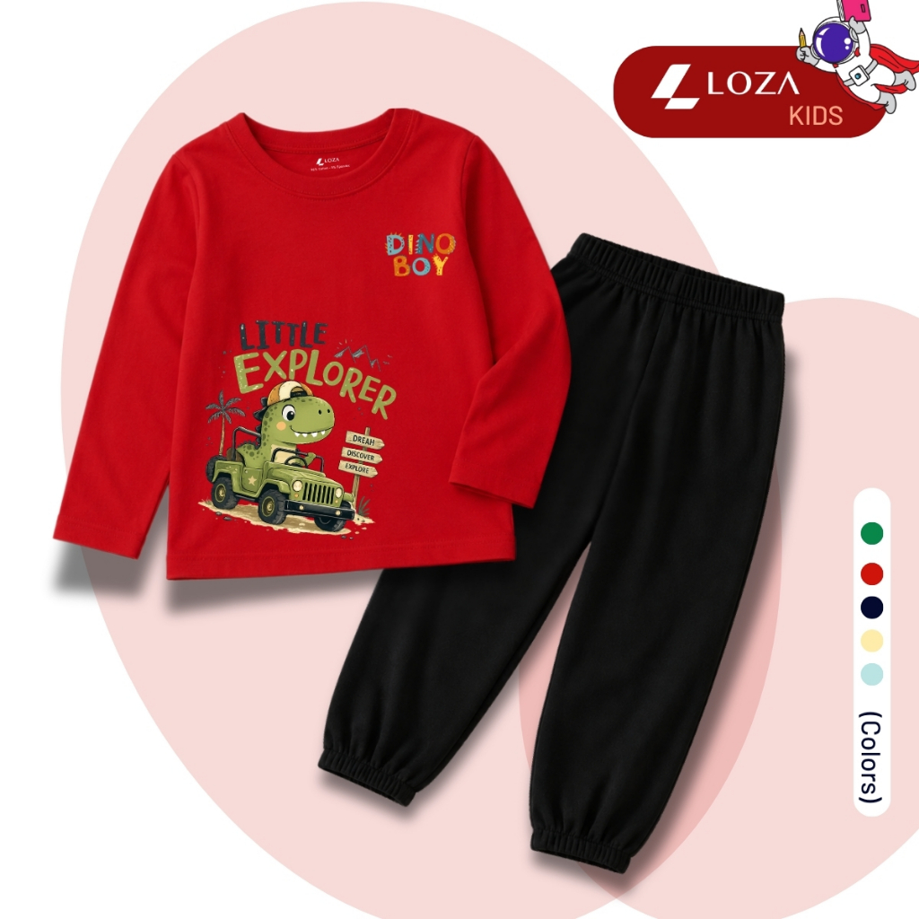 Set bộ Thu - Đông chất liệu cotton bé trai hình Khủng long lái xe - Loza Kids BW743_thumbnail_5