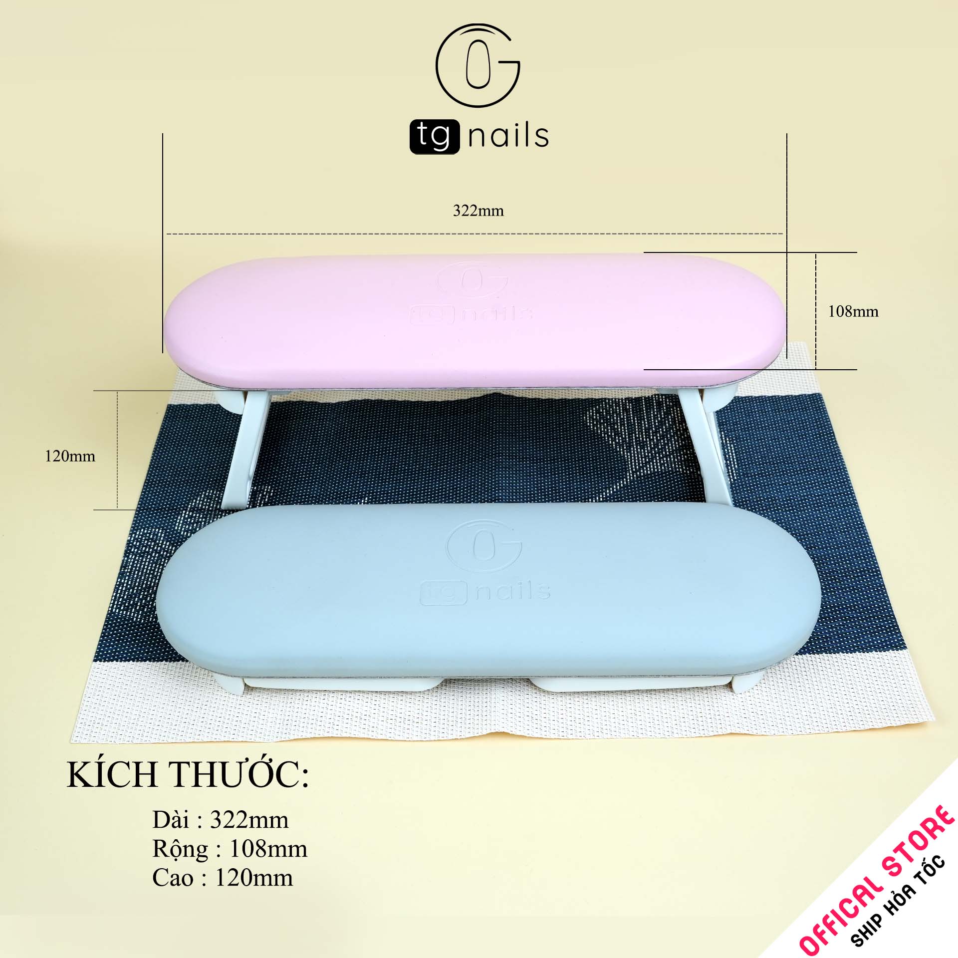 Kệ kê tay làm nail, model: H6, khung nhựa ABS, nhồi đệm bọc giả da PU, kích thước: (322*108*120)mm. Nhãn hiệu: TG Nails, mới 100%_thumbnail_2