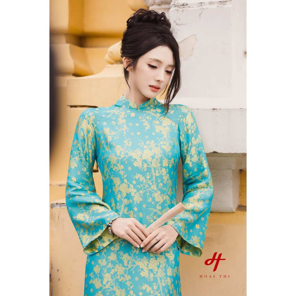Áo dài cách tân Phượng Cẩm Bích Chất lụa gấm, họa tiết tinh tế, màu sắc nổi bật, tôn da | Hoài Thị - BST Sắc_thumbnail_6