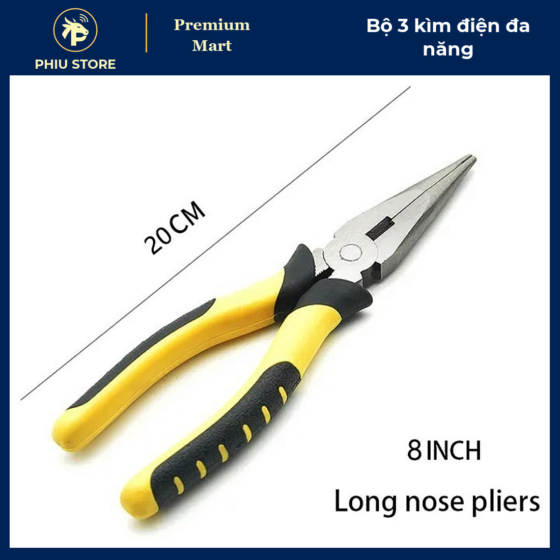Bộ 3 Kìm Điện Đa Năng: Kìm Điện 8 Inch, Kìm Mũi Nhọn 8 Inch, Kìm Cắt 6 Inch Thép CR-V Tay Cầm Vàng Đen - PHIU STORE_thumbnail_3
