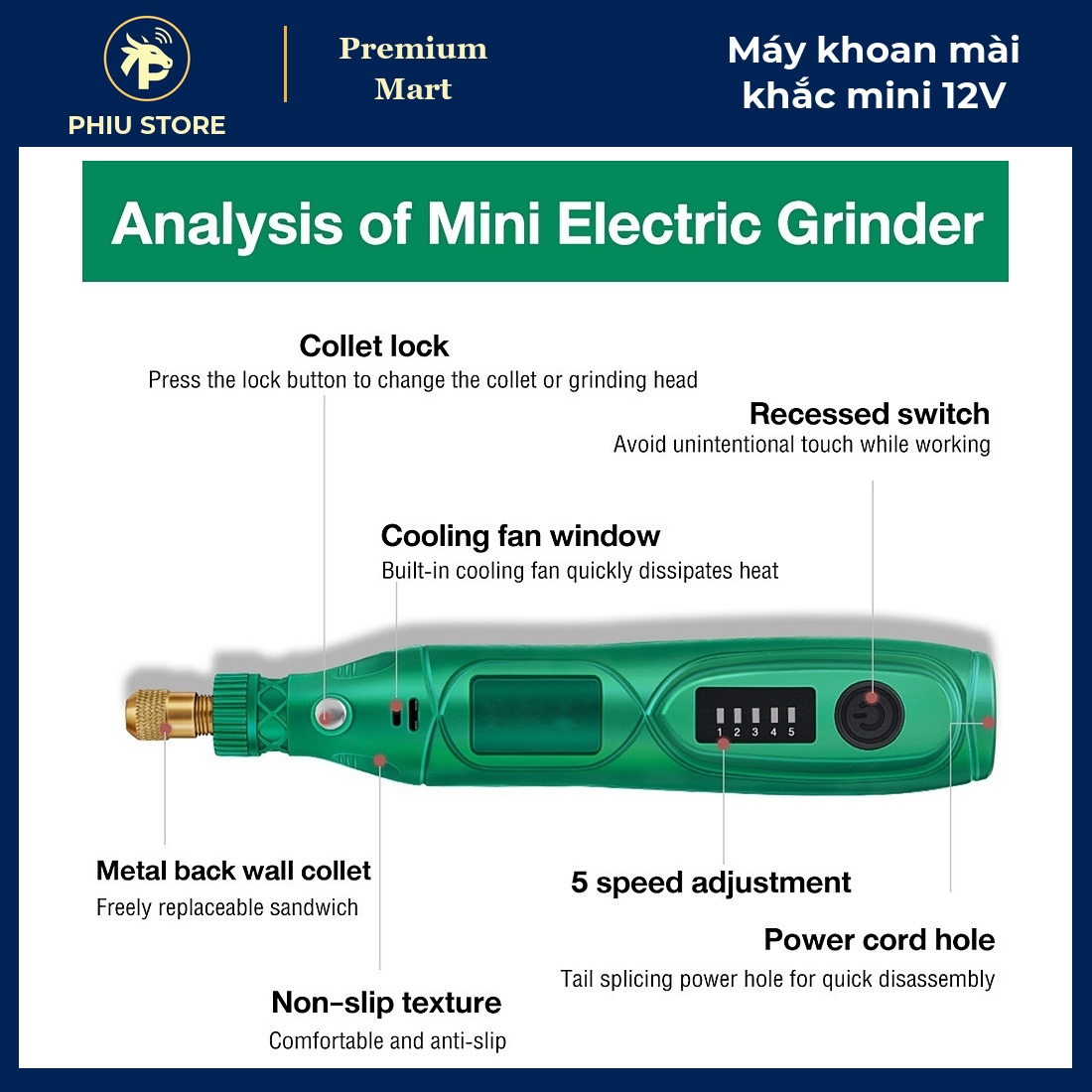 Máy Khoan Mài Khắc Mini Cầm Tay 12V 13W Kèm Bộ 27 Món Đầu Mài, Đầu Khoan, Đĩa Cắt, Đánh Bóng - PHIU STORE_thumbnail_4