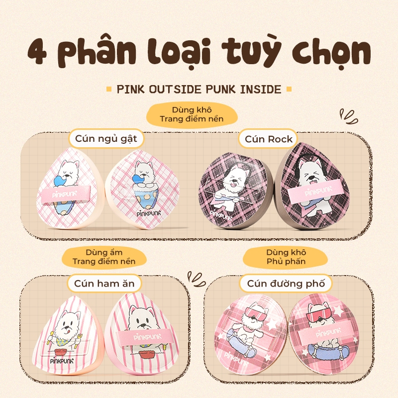 [PINK PUNK] Set 2 bông mút trang điểm PinkPunk Cute Doggy