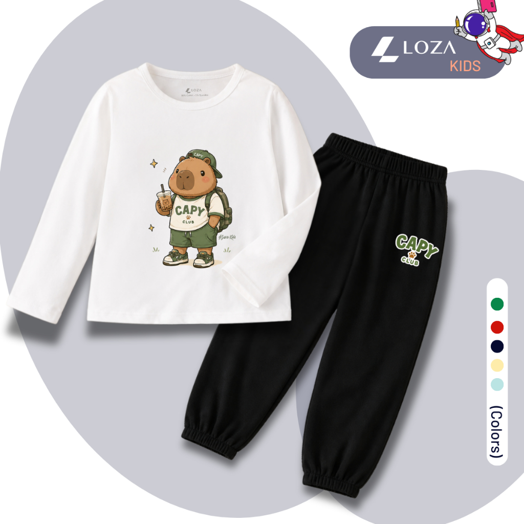 Set bộ Thu - Đông chất liệu cotton bé trai hình CAPYBARA đeo balo- Loza Kids BW719_thumbnail_0