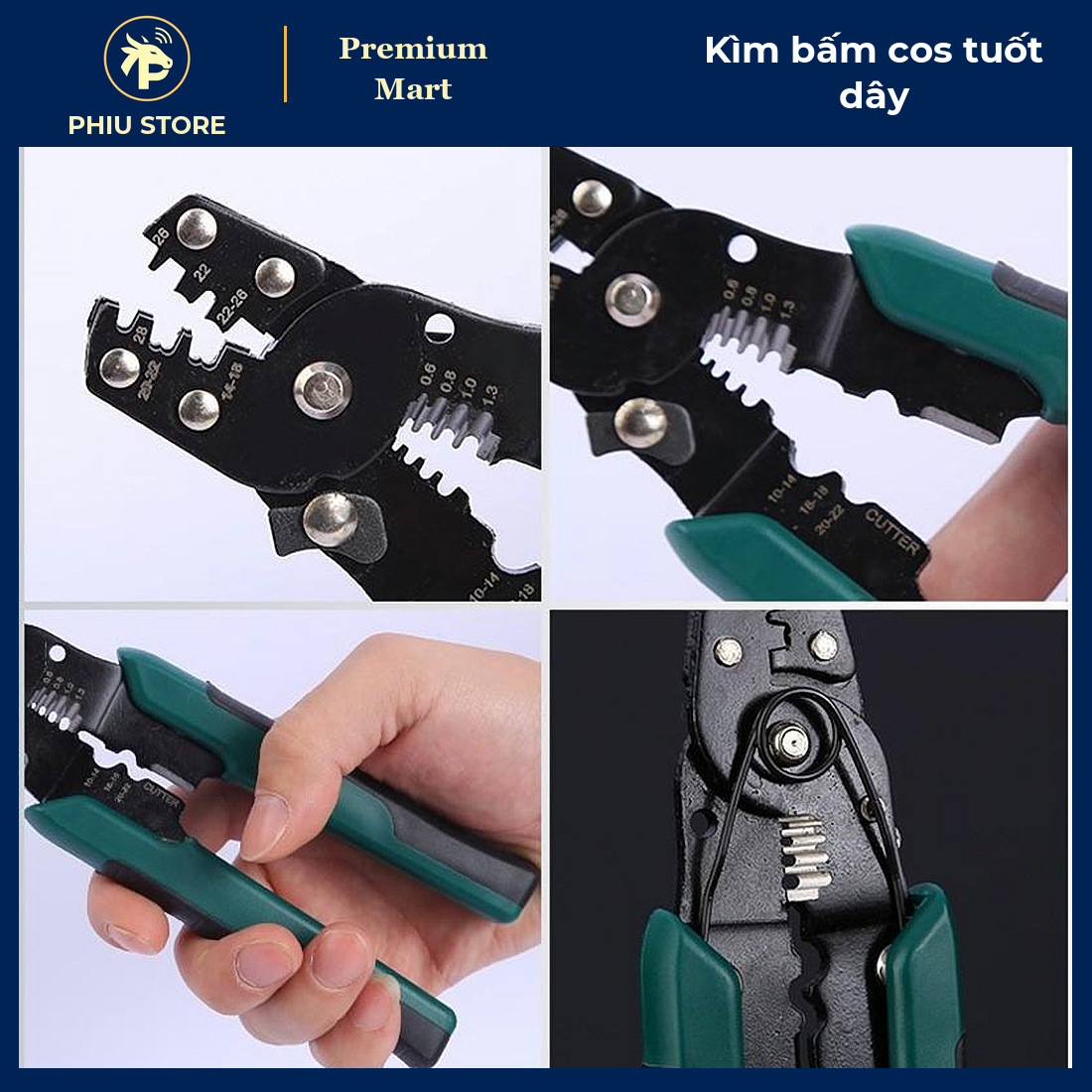 Kìm Bấm Đầu Cos, Tuốt Dây, Cắt Dây Điện Đa Năng 190 mm Kèm Hộp 320 Chi Tiết Đầu Cos - PHIU STORE