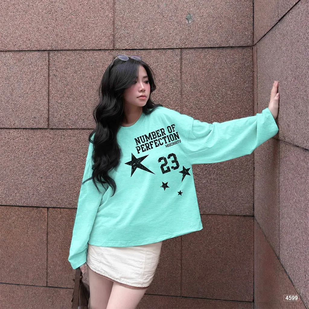 Áo thun nữ boxy tay dài chất cotton xước Miucho hình ngôi sao phong cách thể thao Mỹ 4599_thumbnail_5
