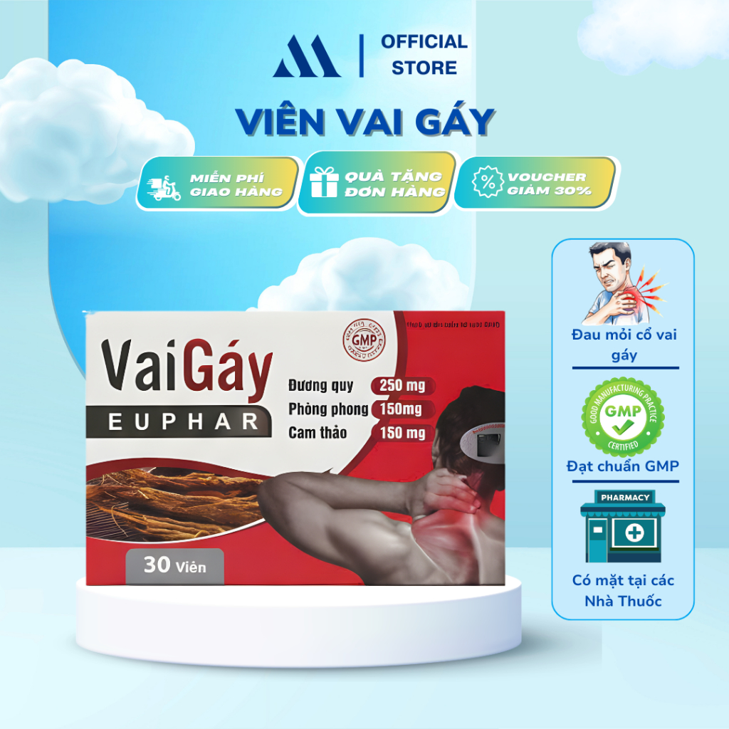 Thực phẩm bảo vệ sức khỏe VAI GÁY EUPHAR ( Hộp 3 vỉ x 10 viên )