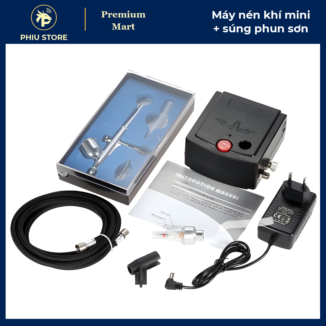 Máy Nén Khí Mini Kèm Súng Phun Sơn Airbrush Kim 0,3 mm, Lọc Nước - Phun Sơn Mô Hình, Trang Điểm, Làm Bánh - PHIU STORE_thumbnail_1