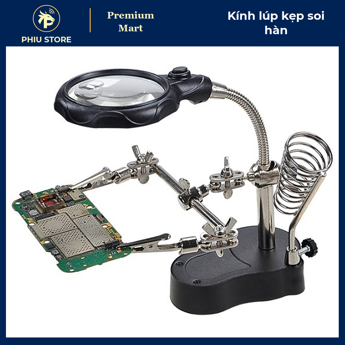 Kính Lúp Để Bàn Có 2 Đèn LED, 2 Kẹp Phụ Trợ Và Giá Gác Mỏ Hàn - Soi Mạch Điện Tử, Kẹp Board Hàn Linh Kiện - PHIU STORE_thumbnail_6