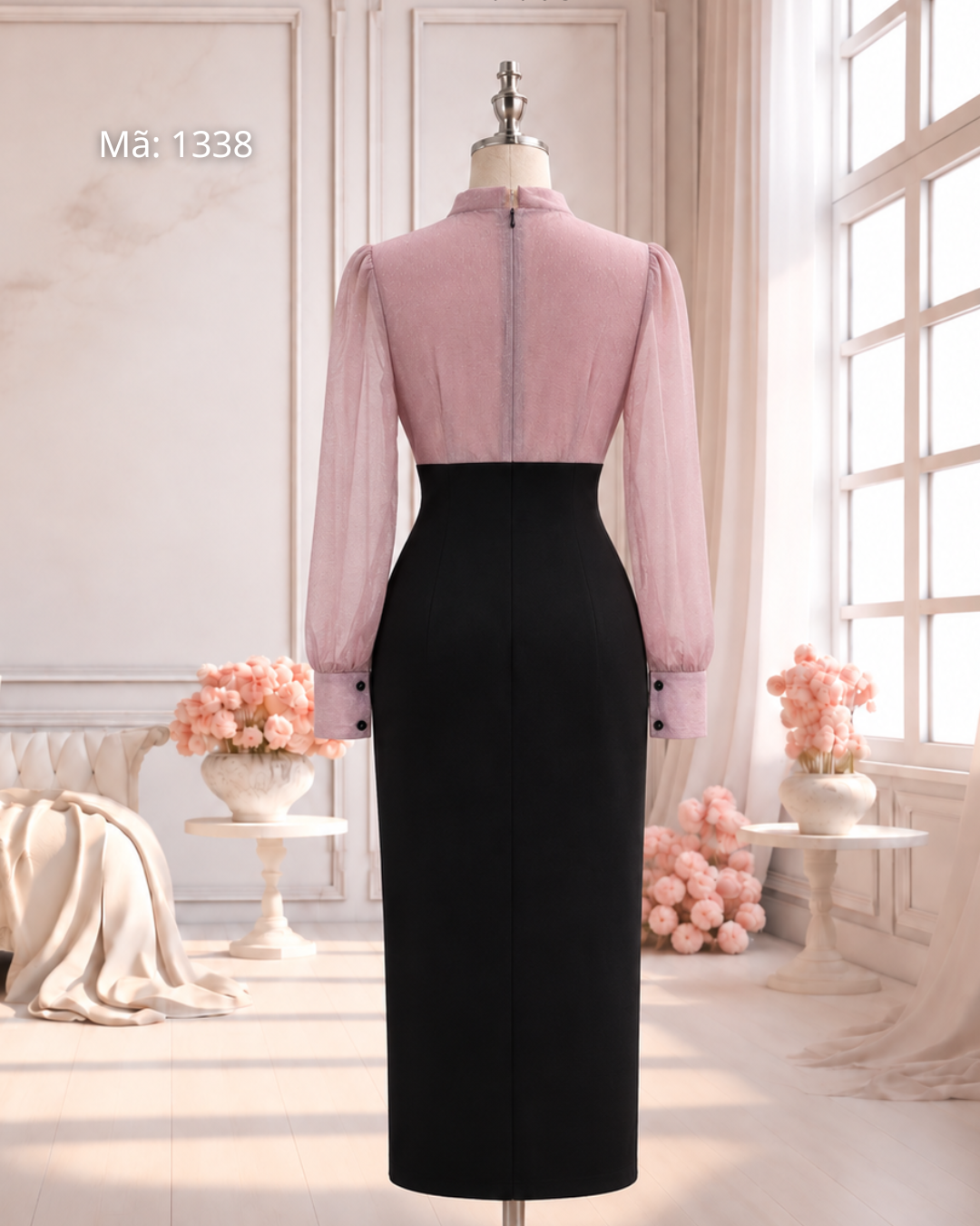 Đầm Bút Chì Xoắn Eo Cổ Nơ