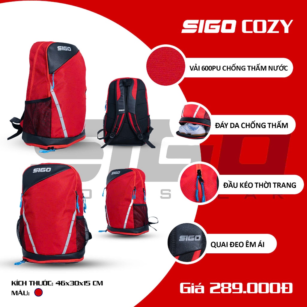 Balo Thể Thao Sigo Cozy Có Ngăn Đựng Giày Chống Thấm Nước Nhẹ Thể Thao Đương Đại_thumbnail_2