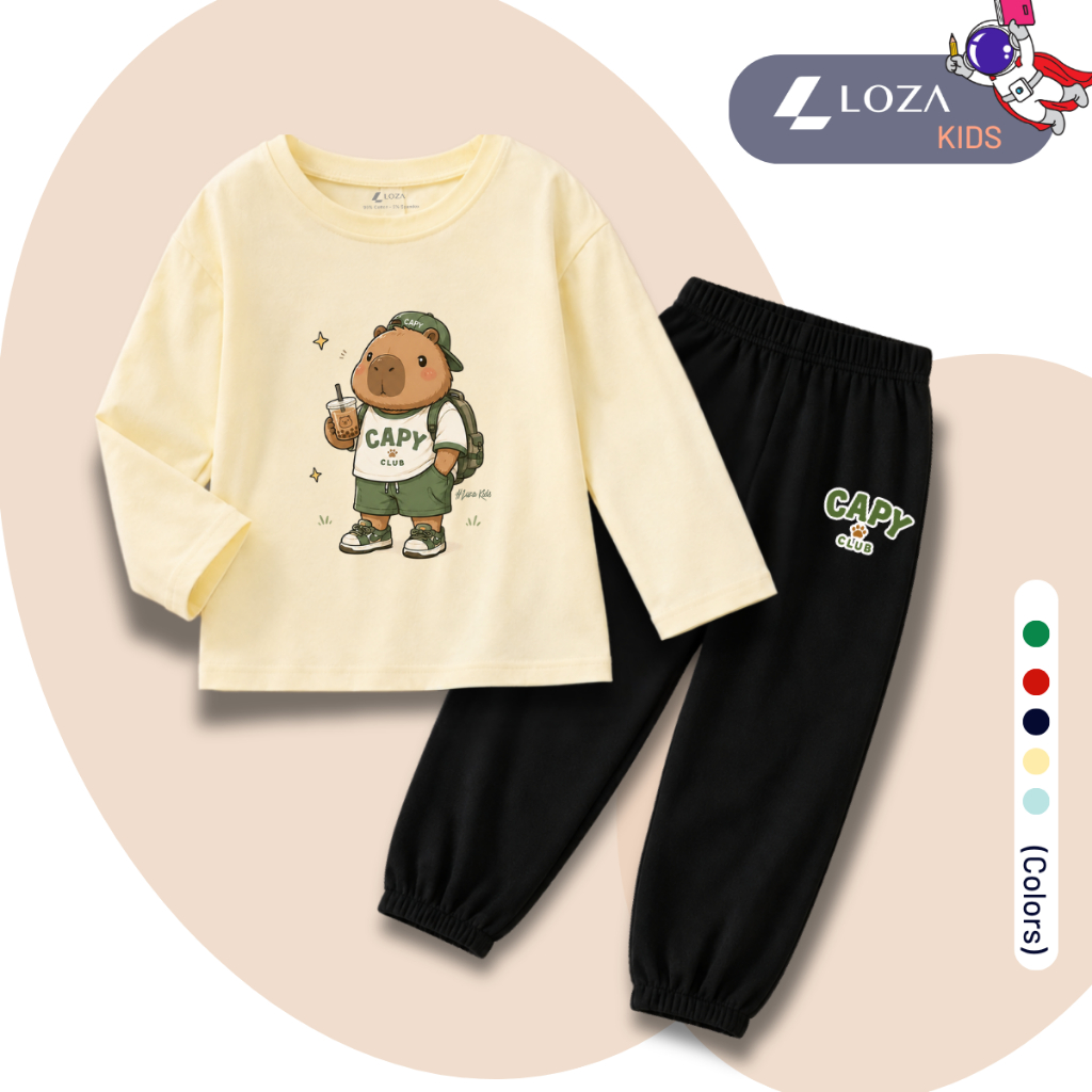 Set bộ Thu - Đông chất liệu cotton bé trai hình CAPYBARA đeo balo- Loza Kids BW719_thumbnail_4