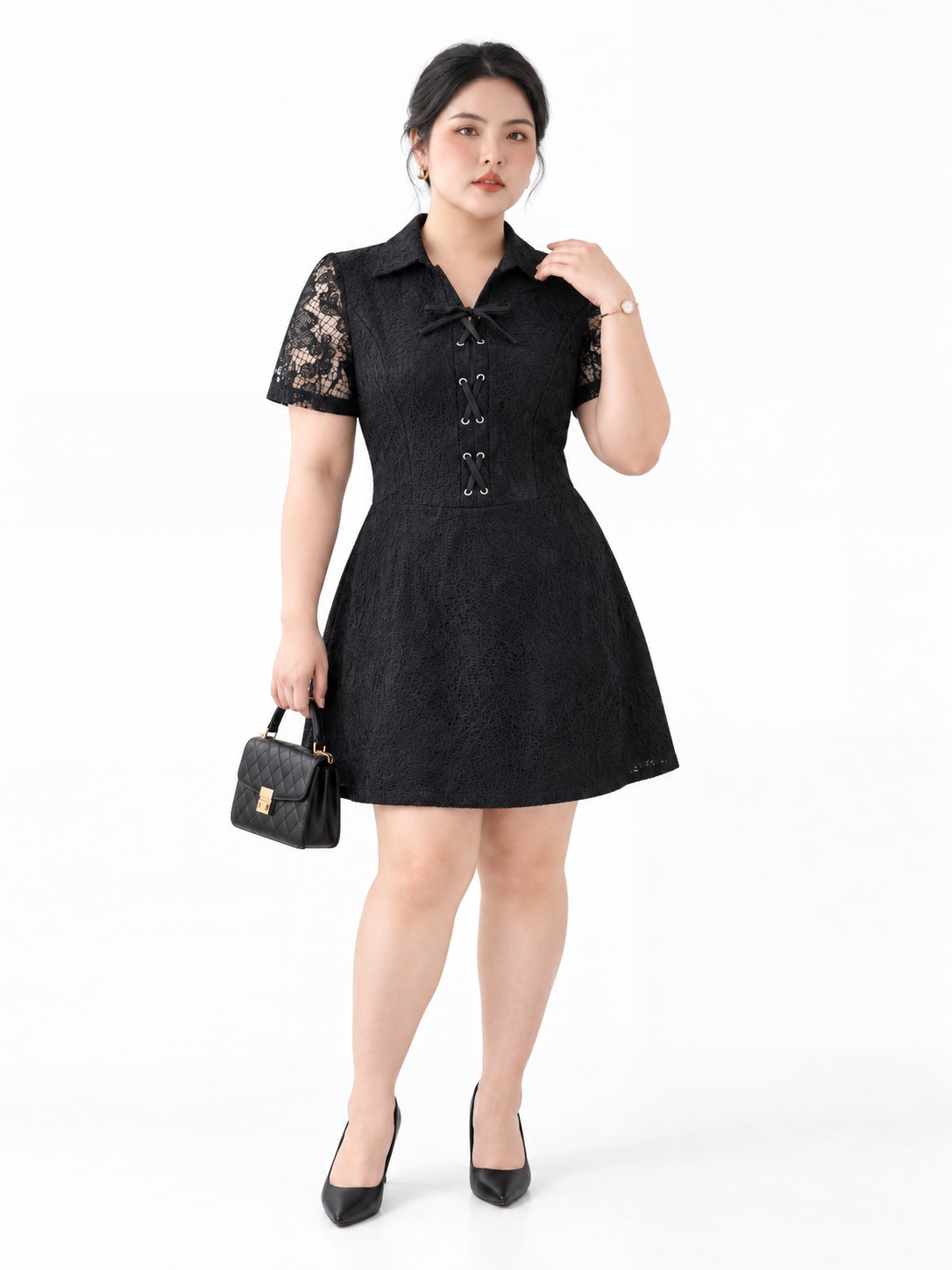 BIGSIZE NỮ - Đầm dáng A phối khoen kiểu dành cho nàng 55-90kg V-DA248