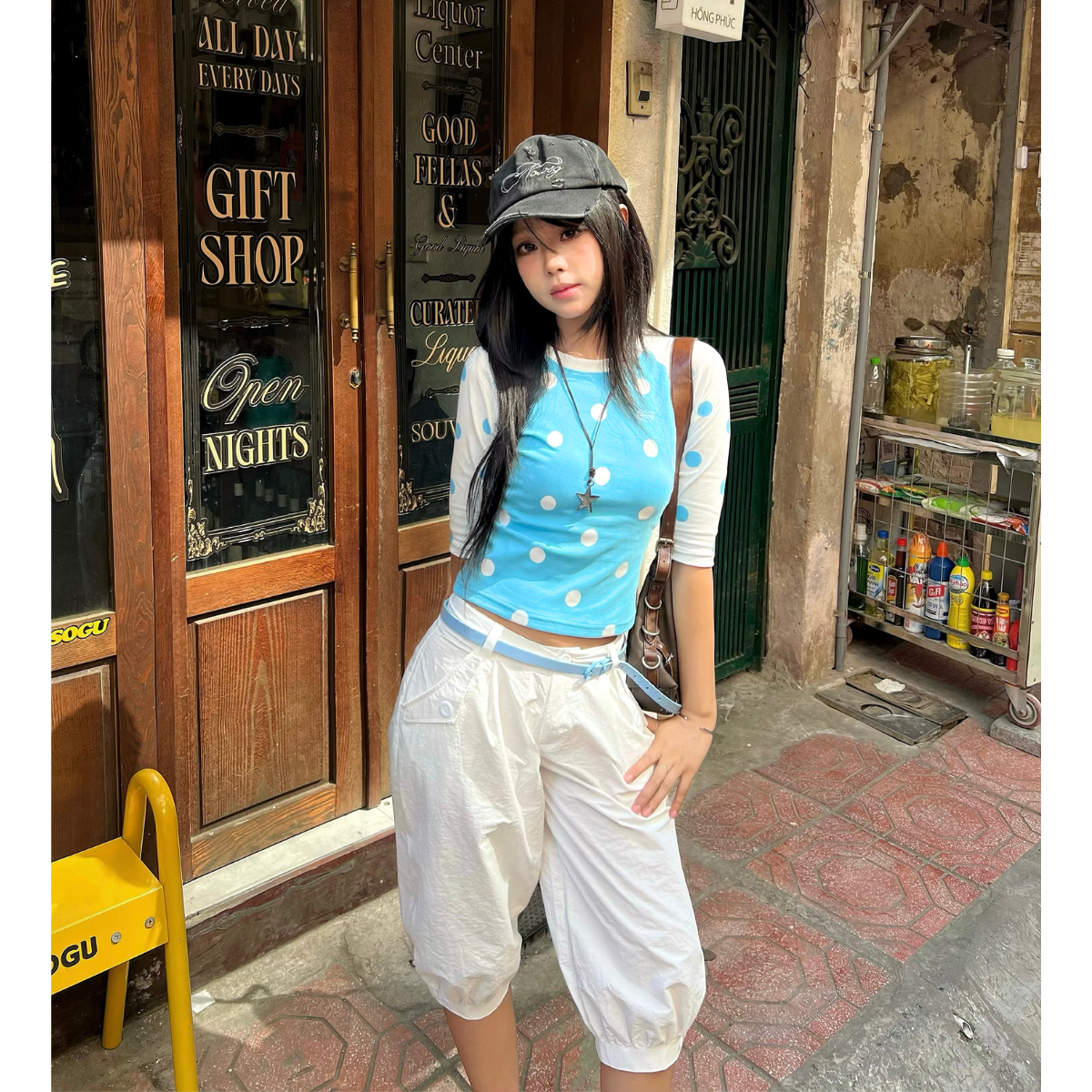 Áo Raglan Tay Lửng GUPO Milky Dot Form Ôm Vừa Thun Cotton Borip Co Giãn Chấm Bi Phối Màu - ATL01