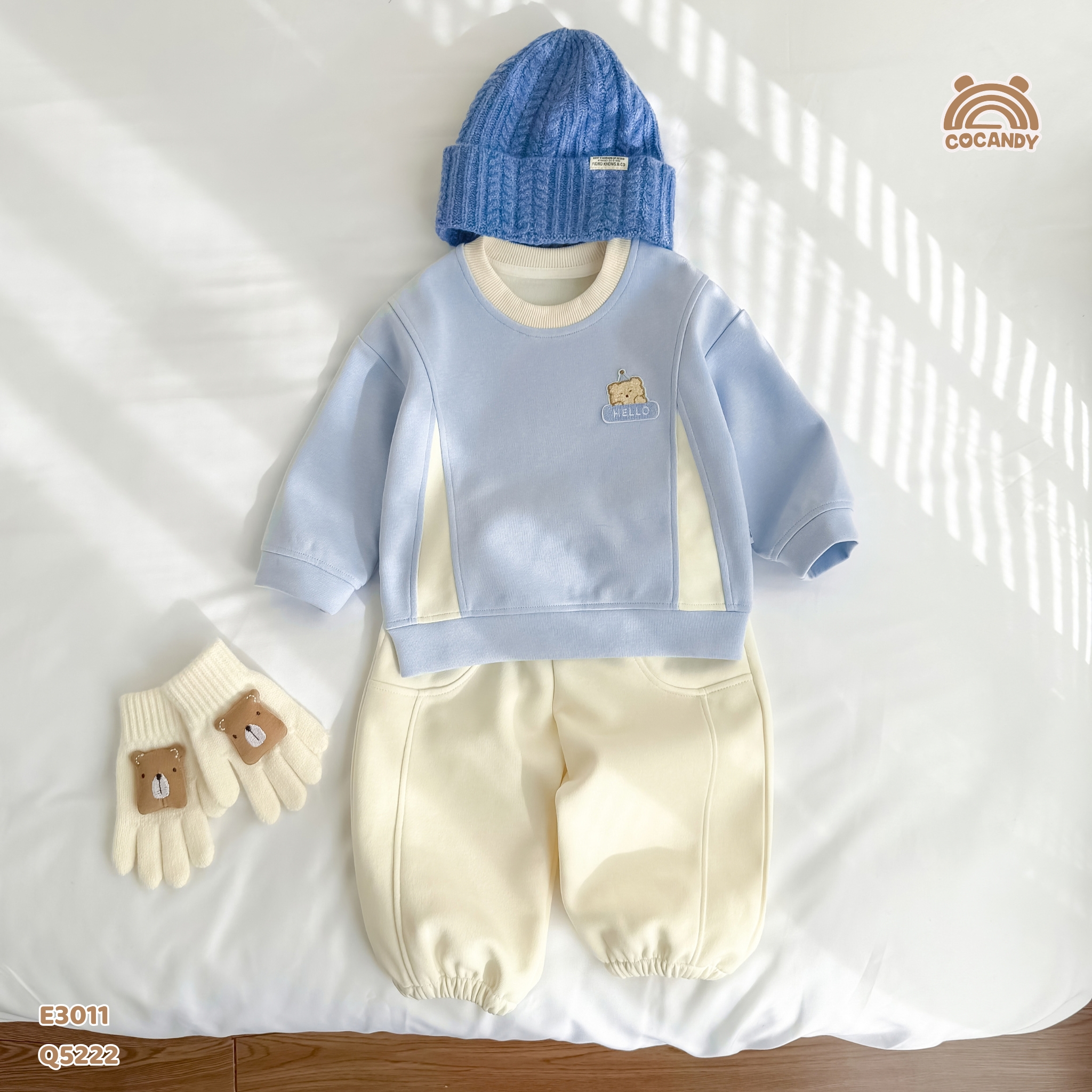 Áo dài nỉ XANH hình gấu vàng