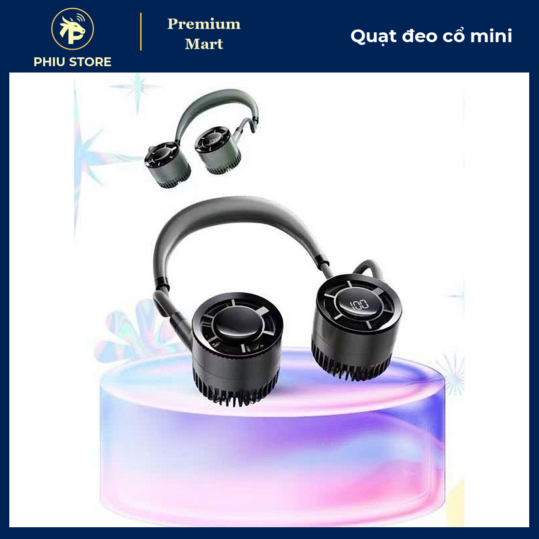 Quạt Đeo Cổ Mini Sạc USB, 100 Cấp Độ Gió, Cánh Quạt Kép Xoay 360 Độ, Pin 1500mAh, Rảnh Tay - PHIU STORE_thumbnail_1