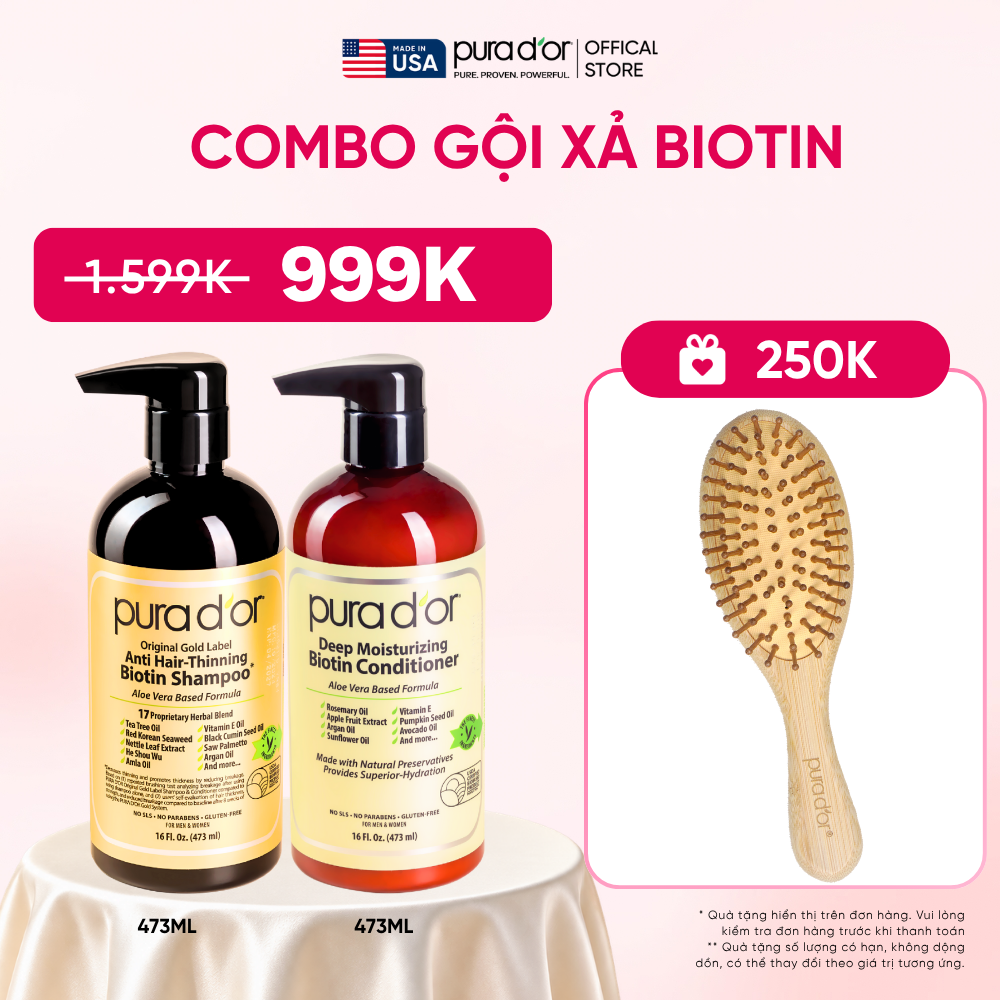 Combo Gội - Xả Biotin Pura D'or Original Gold Label & Deep Moisturizing Chăm Sóc Da Đầu, Dưỡng Ẩm Chuyên Sâu 473ml