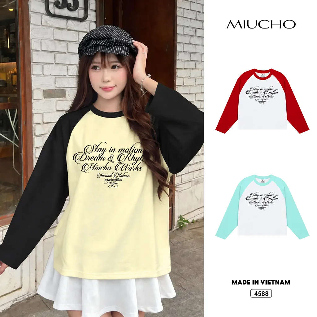 Áo thun nữ tay dài boxy Miucho phong cách Hàn Quốc 4588